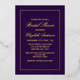 Invitación Con Relieve Metalizado Ducha de novia púrpura clásica Minimalista