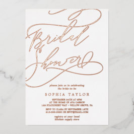 Invitación Con Relieve Metalizado Ducha de Novia Romántica con Caligrafía en Hoja de