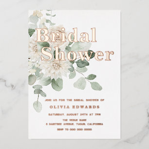 Invitación Con Relieve Metalizado Ducha de Novia Verde Salvia y Rosa Dorada