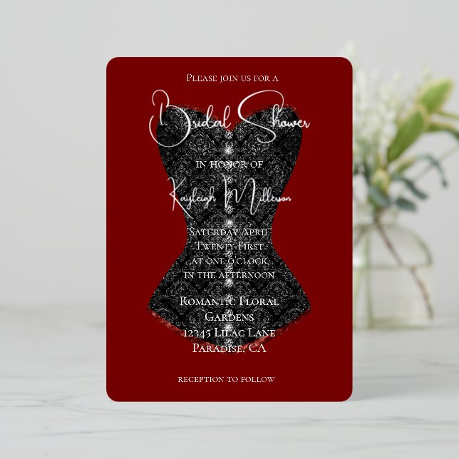 Invitación Con Relieve Metalizado Ducha de novias de Black Corset (Anverso de pie)