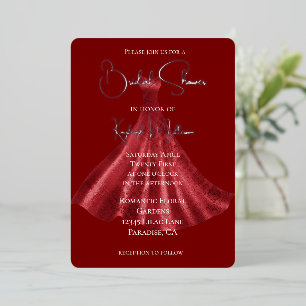 Invitación Con Relieve Metalizado Ducha de Novias de Vestido Rojo