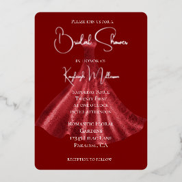 Invitación Con Relieve Metalizado Ducha de Novias de Vestido Rojo