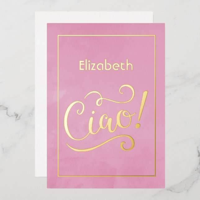 Invitación Con Relieve Metalizado Ducha de novias de vino italiano rosa y dorado (Anverso/Reverso)