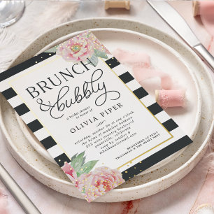 Invitación Con Relieve Metalizado Ducha de novios de brunch y bubbly Peony