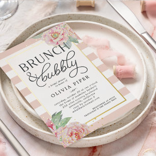 Invitación Con Relieve Metalizado Ducha de novios de brunch y bubbly Peony