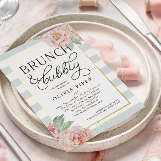 Invitación Con Relieve Metalizado Ducha de novios de brunch y bubbly Peony (Subido por el creador)