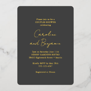 Invitación Con Relieve Metalizado Ducha de pareja moderna minimalista negra elegante