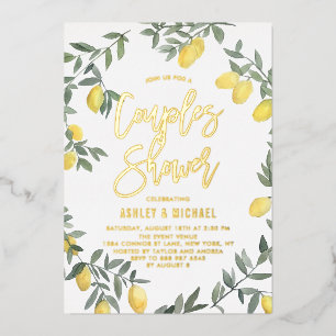 Invitación Con Relieve Metalizado Ducha de parejas de corona de limón con acuarela b