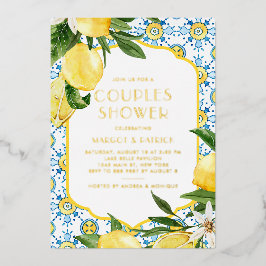 Invitación Con Relieve Metalizado Ducha de Parejas de Verano Mediterráneas Lemon