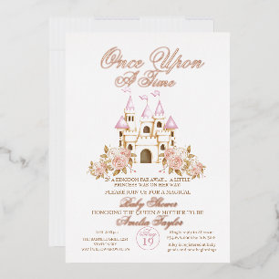 Invitación Con Relieve Metalizado Ducha de princesa bebé niña