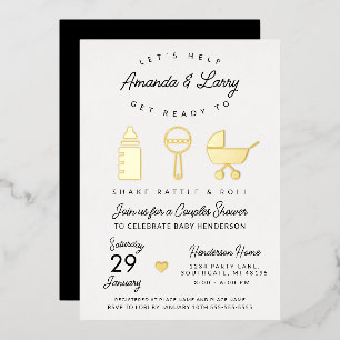 Invitación Con Relieve Metalizado Ducha de Shake Rattle and Roll