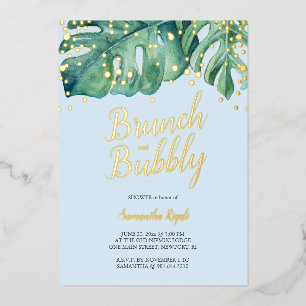 Invitación Con Relieve Metalizado Ducha de vegetación tropical en acuarela