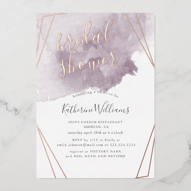 Invitación Con Relieve Metalizado Ducha dorada y marauve (Anverso )