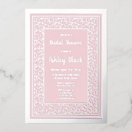Invitación Con Relieve Metalizado Ducha floral de Relieve metalizado plateado rosa r