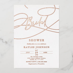 Invitación Con Relieve Metalizado Ducha minimalista moderna con guión de moda "Brida