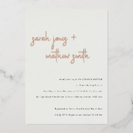 Invitación Con Relieve Metalizado Ducha minimalista moderna de parejas de guiones bl