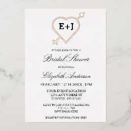 Invitación Con Relieve Metalizado Ducha Monograma Corazón Y Flecha Bridal