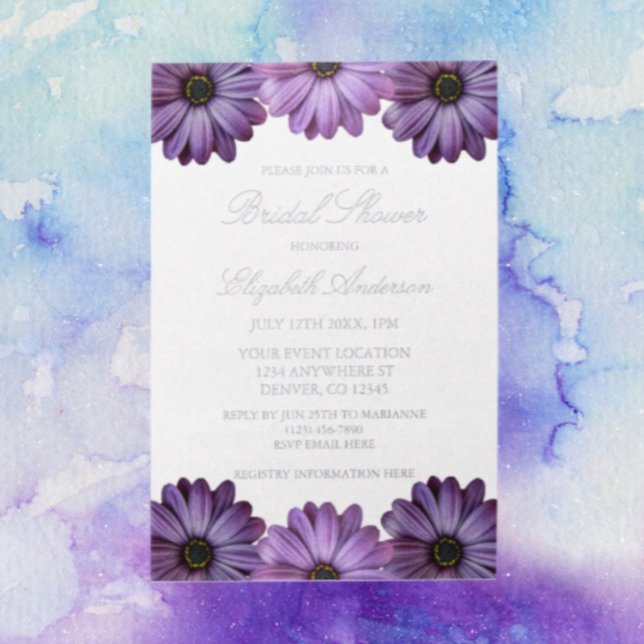 Invitación Con Relieve Metalizado Ducha Morada Floral Bridal (Subido por el creador)