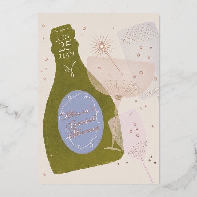 Invitación Con Relieve Metalizado Ducha nupcial Brunch & Bubbly Champagne (Anverso)
