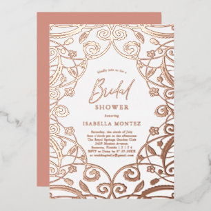 Invitación Con Relieve Metalizado Ducha Nupcial de Encaje Floral Rosa Dorado Precios