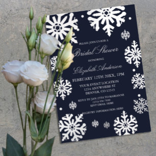Invitación Con Relieve Metalizado Ducha nupcial de invierno con copas de nieve azul 