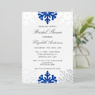 Invitación Con Relieve Metalizado Ducha nupcial de invierno con copo de nieve azul p