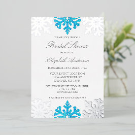 Invitación Con Relieve Metalizado Ducha nupcial de invierno con copo de nieve azul p