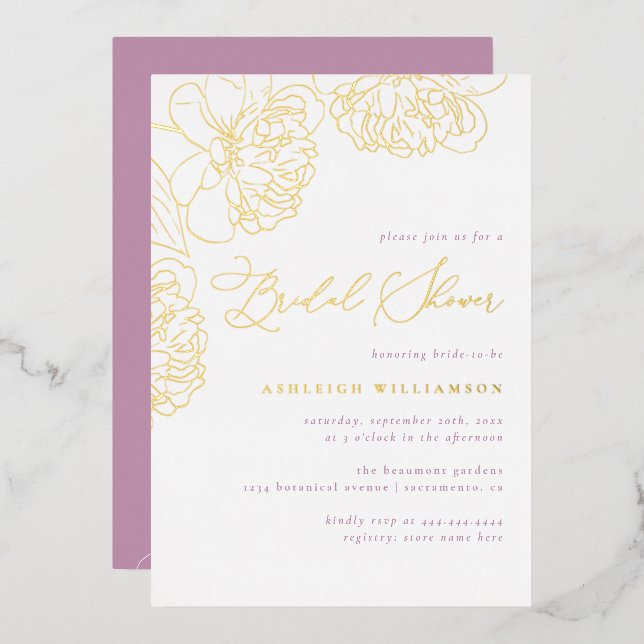 Invitación Con Relieve Metalizado Ducha nupcial de los peones dibujados a mano Minim (Anverso/Reverso)