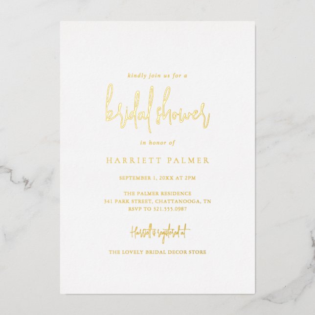 Invitación Con Relieve Metalizado Ducha nupcial elegante y eterna (Anverso)