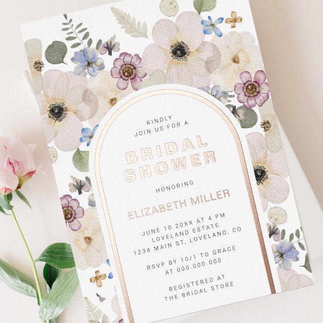 Invitación Con Relieve Metalizado Ducha nupcial floral moderna (Subido por el creador)