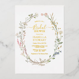 Invitación Con Relieve Metalizado Ducha nupcial moderna de primavera de flores silve