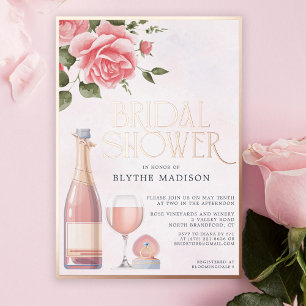 Invitación Con Relieve Metalizado Ducha Nupcial Real Foil Rosé Floral Vino