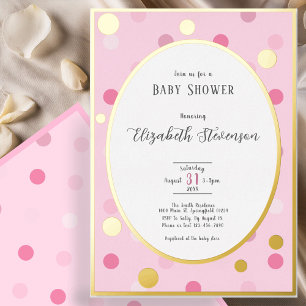 Invitación Con Relieve Metalizado Ducha para bebé puntos clásicos rosados oro