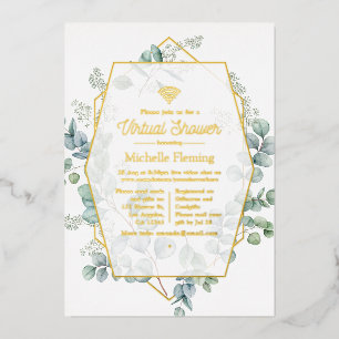 Invitación Con Relieve Metalizado Ducha virtual geométrica de eucalipto por correo