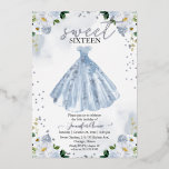 Invitación Con Relieve Metalizado Dulce 16 Flores acuáticas Vestido Bebé Plata Azul<br><div class="desc">Adorables invitaciones florales de 16 años para la fiesta de cumpleaños. Fácil de personalizar con tus fotos y mensajes para bebés. Por favor, contáctame por chat si tienes preguntas sobre la obra o necesitas personalización. Compruebe la colección para ver más elementos. NOTA: Para obtener ayuda sobre pedidos, envío, información sobre...</div>
