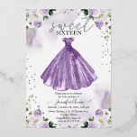Invitación Con Relieve Metalizado Dulce 16 Flores acuáticas Vestidos Plata Púrpura<br><div class="desc">Adorables invitaciones florales de color morado a la fiesta de cumpleaños número 16. Fácil de personalizar con tus fotos y mensajes para bebés. Por favor, contáctame por chat si tienes preguntas sobre la obra o necesitas personalización. Compruebe la colección para ver más elementos. NOTA: Para obtener ayuda sobre pedidos, envío,...</div>