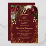 Invitación Con Relieve Metalizado Dulce 16 Glam Burgundy Rosa fiesta de cumpleaños f<br><div class="desc">Elegante y elegante rosas florales de color rojo oscuro y burdeos con perlas de semilla en un marco de plaqueta "Sweet 16" diseño de la fiesta de cumpleaños de Holiday Hearts Designs. Todo el texto es Relieve metalizado oro real y el marco de bandeja es una combinación de Relieve metalizado...</div>