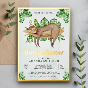 Invitación Con Relieve Metalizado Dulce Adorable Perezoso Dormido Shower de Bebé Dor