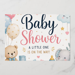 Invitación Con Relieve Metalizado Dulce Celebración de Baby Shower