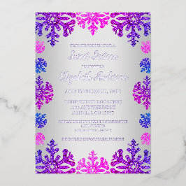 Invitación Con Relieve Metalizado Dulce cumpleaños de copo de nieve de invierno 16
