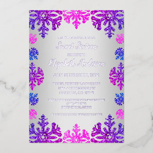 Invitación Con Relieve Metalizado Dulce cumpleaños de copo de nieve de invierno 16