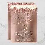 Invitación Con Relieve Metalizado Dulce de oro Rosa de goteo 16 Cumpleaños Real<br><div class="desc">¡Esta invitación al Relieve metalizado real de 16 cumpleaños es perfecta para celebrar a tu glamoroso adolescente! El verdadero Relieve metalizado sobre el dorso y el dulce 16 le da un aire muy elegante.</div>