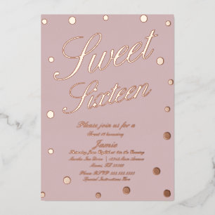 Invitación Con Relieve Metalizado Dulce Dieciséis Puntos Rubor Gold Presionado 