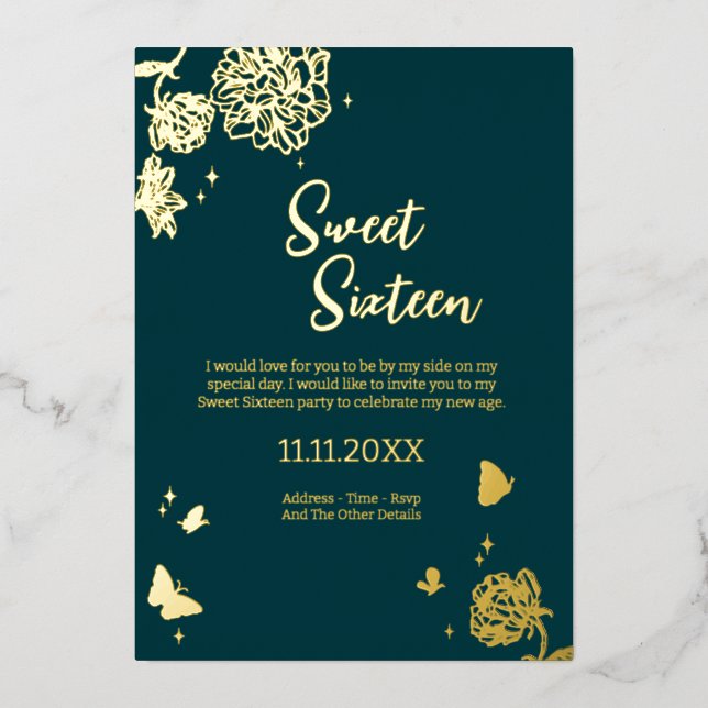 Invitación Con Relieve Metalizado Dulce Dieciséis Relieves metalizados Ecológicos Es (Anverso)