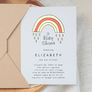 Invitación Con Relieve Metalizado Dulce Ducha De Bebé Sobre El Arcoíris Dorado