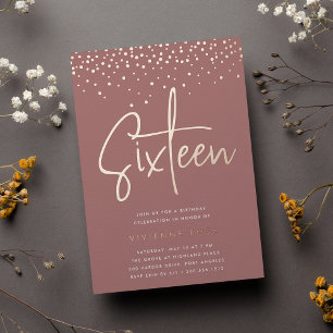 Invitación Con Relieve Metalizado Dulce fiesta de cumpleaños de Rosa Gold Confetti