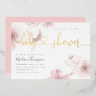 Invitación Con Relieve Metalizado Dulce Flor de Cerezo Guión Dorado Fiesta de Bebé F