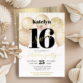 Invitación Con Relieve Metalizado Dulce guión de cumpleaños 16 globos de oro blanco