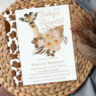 Invitación Con Relieve Metalizado Dulce jirafa boho shower de bebé con pastos secos
