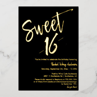 Invitación Con Relieve Metalizado Dulce Minimalista negro 16º oro de la fiesta de cu